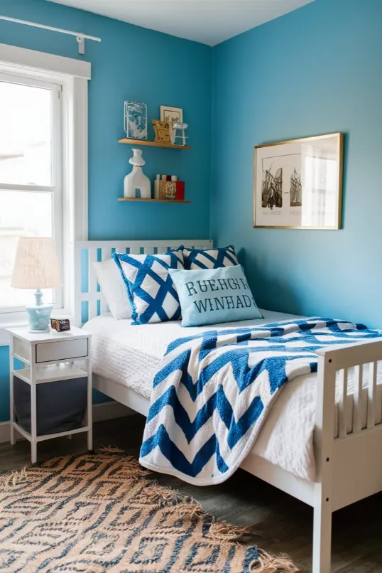 Blue and White Chevron Throw Blanket