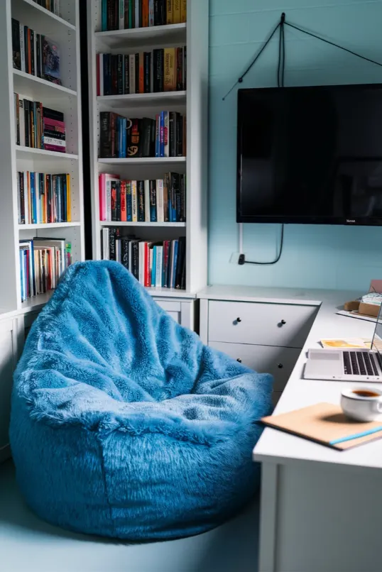 Blue Faux Fur Bean Bag