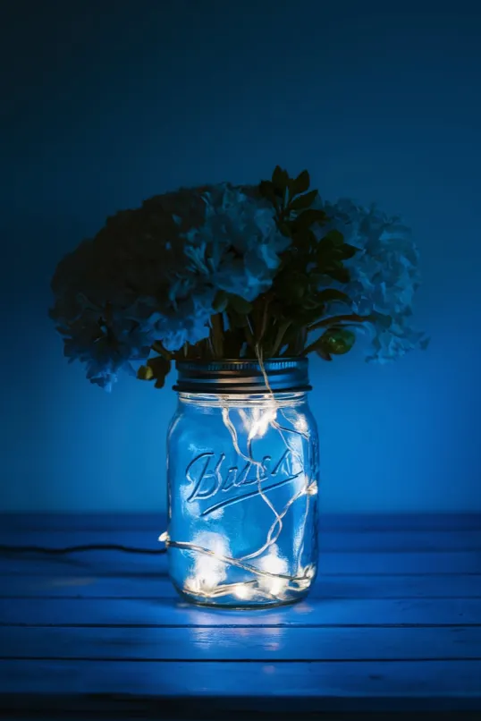 Blue Fairy Lights in a Mason Jar