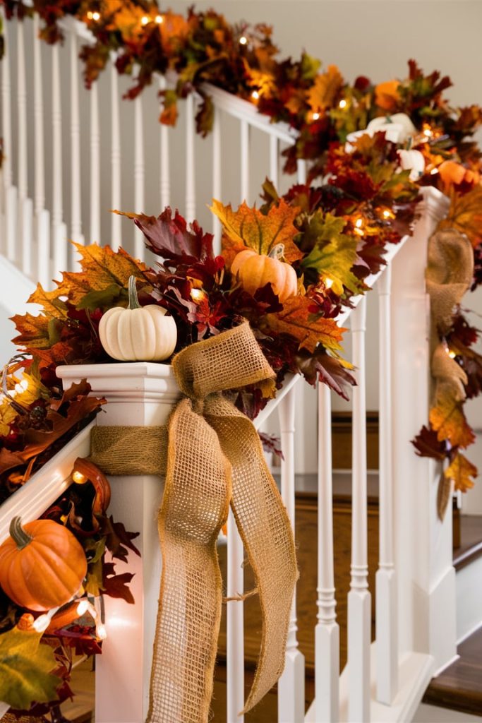 Autumn Garland on Stair Railing