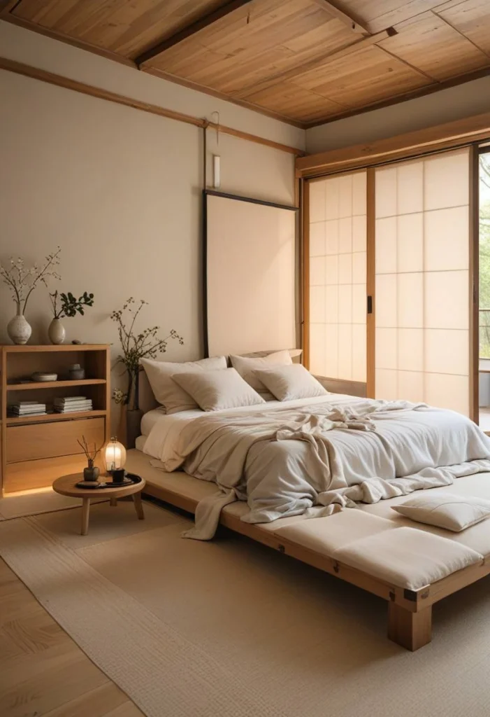 Japanese Bedroom Design, Neutral Color Palette