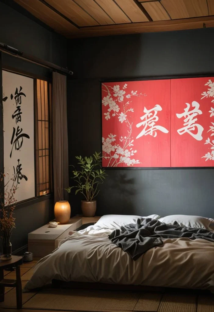 Japanese Bedroom Design, Calligraphy Art