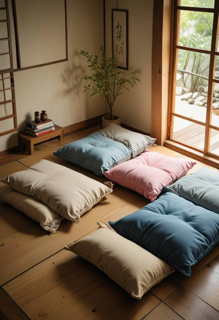 Japanese Bedroom Design, Low-Height Seating Cushions