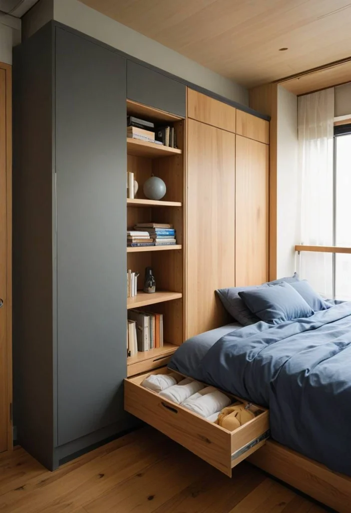 Japanese Bedroom Design, Built-in Storage 