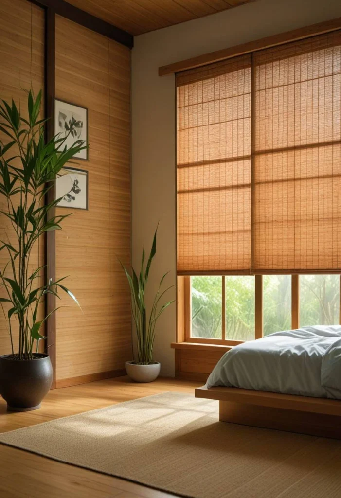 Japanese Bedroom Design, Bamboo Blinds