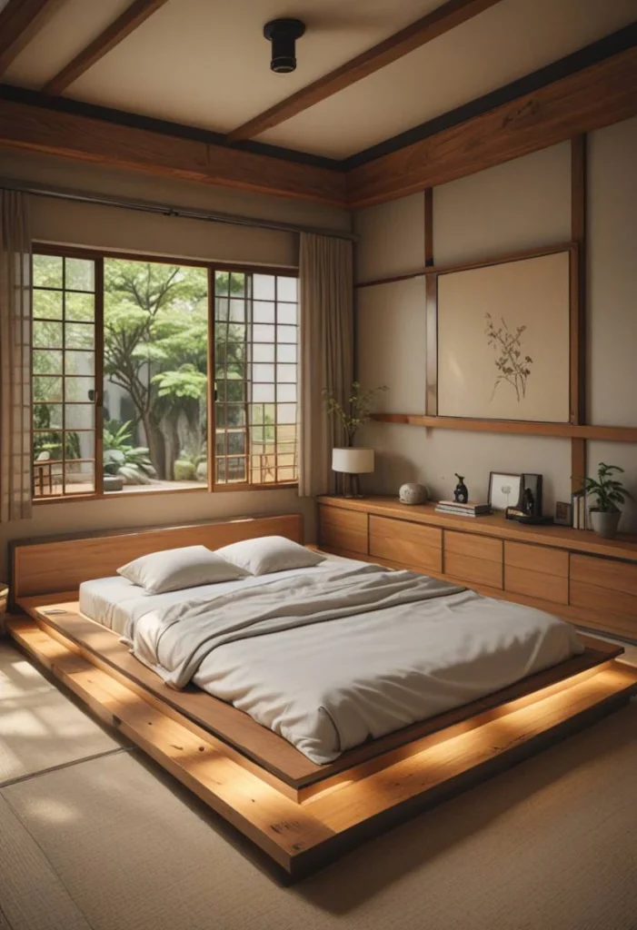 Japanese Bedroom Design, Low-Profile Platform Bed