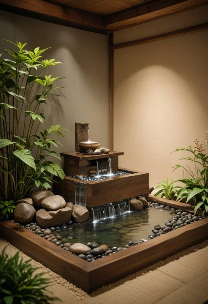 Japanese Bedroom Design, Zen Water Feature