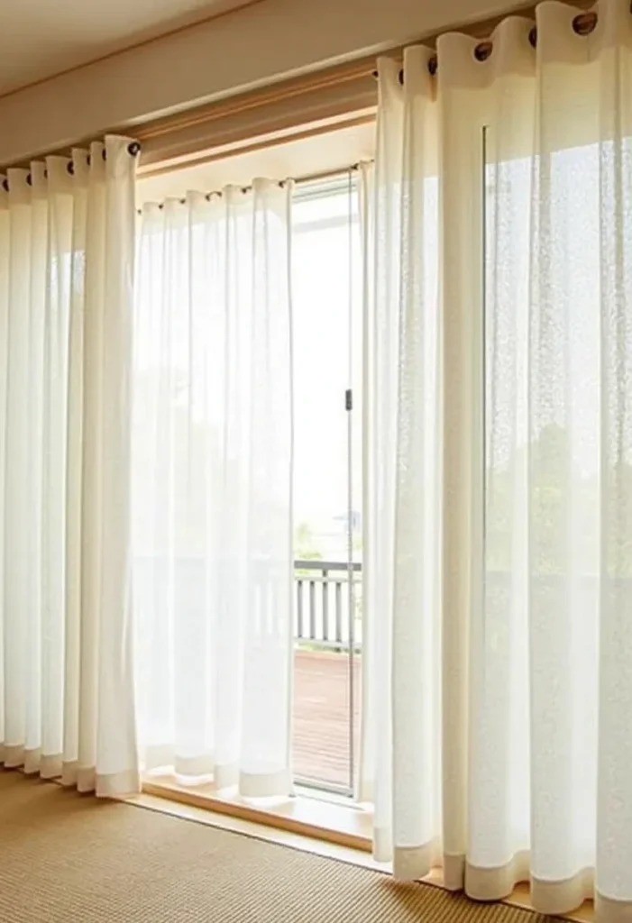 Japanese Bedroom Design, Natural Fiber Curtains