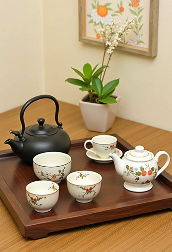 Japanese Bedroom Design, Traditional Japanese Tea Set Display