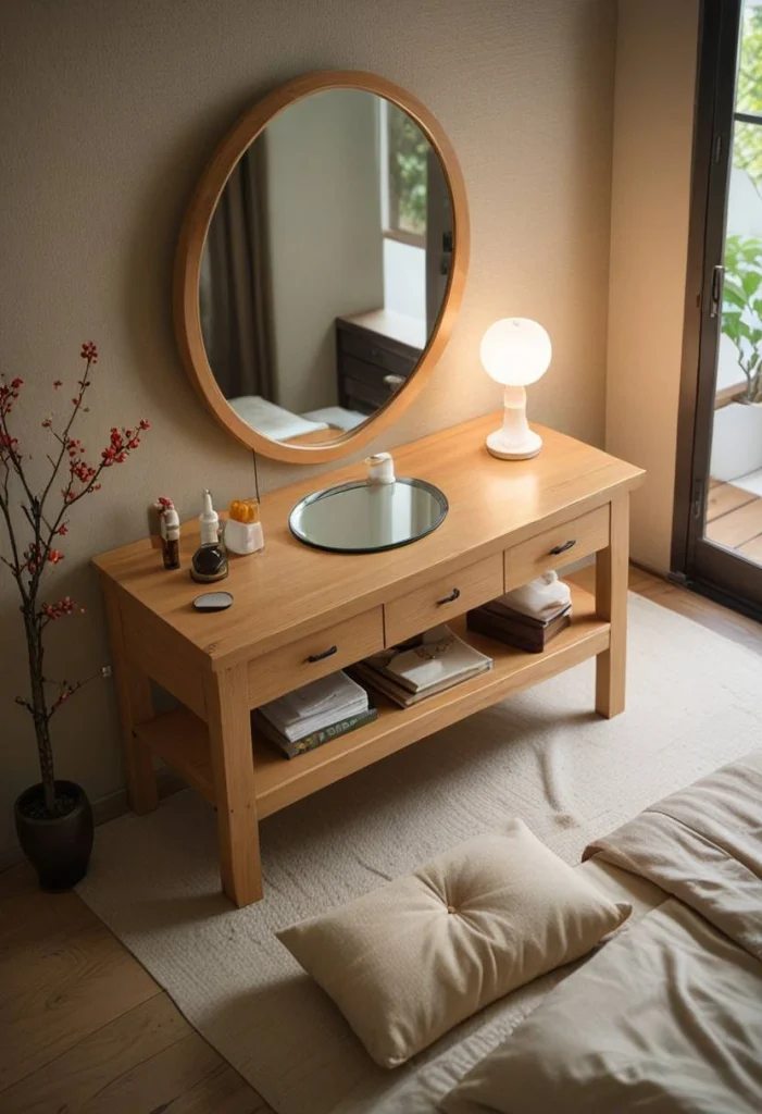 Japanese Bedroom Design, Low-Height Vanity