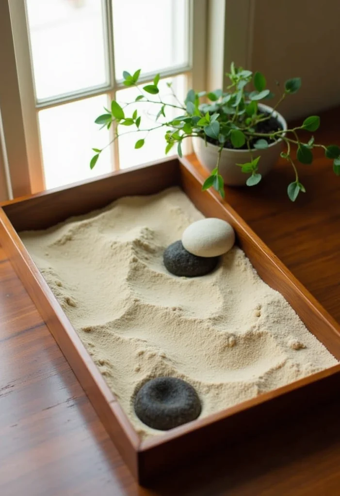 Japanese Bedroom Design, Zen Sand Garden in a Tray