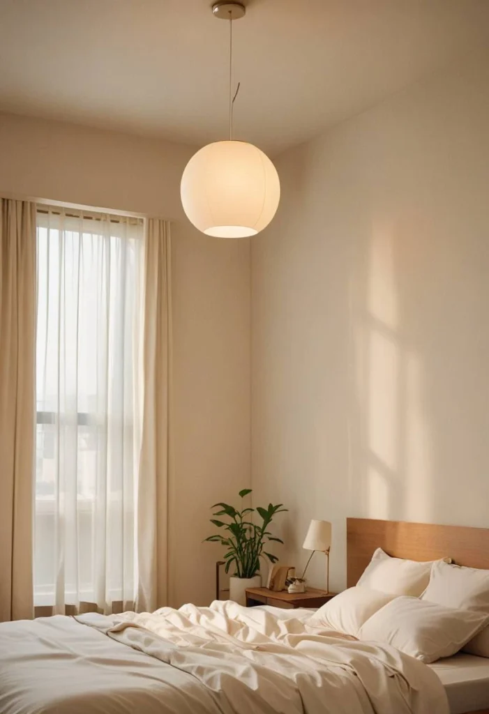 Japanese Bedroom Design, Minimalist Pendant Lighting