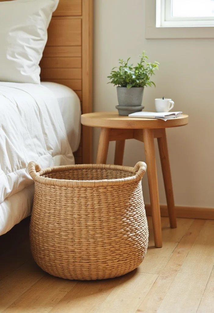 Japanese Bedroom Design, Natural Fiber Storage Baskets