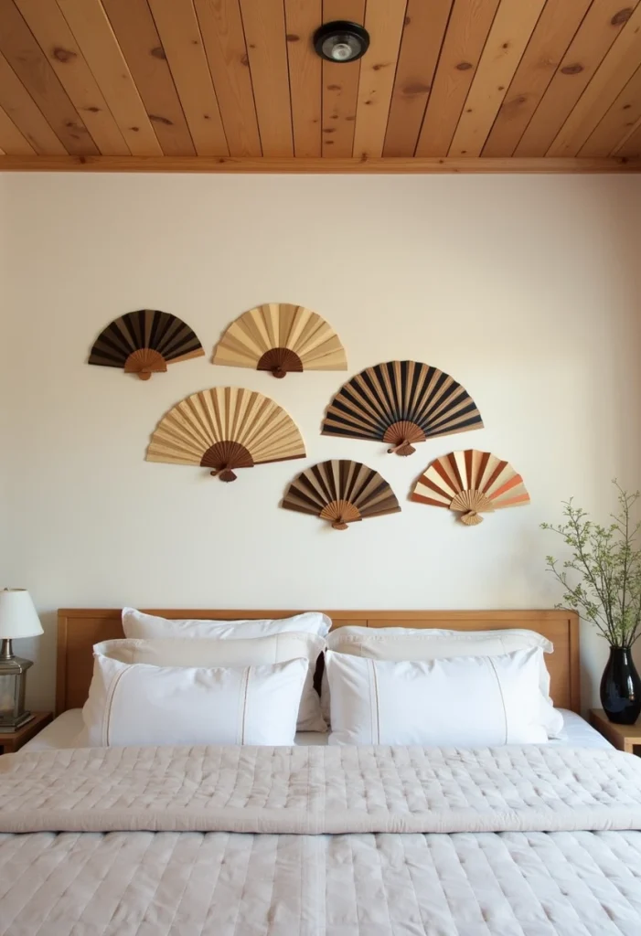 Japanese Bedroom Design, Japanese-Style Folding Fan Decor