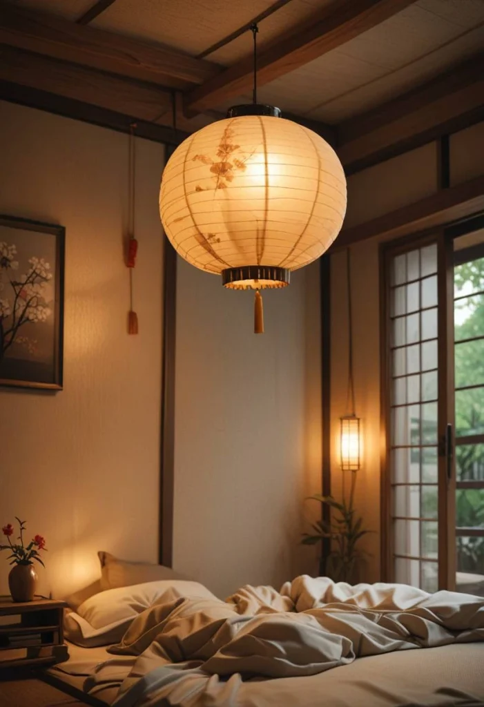 Japanese Bedroom Design, Paper Lantern Lighting