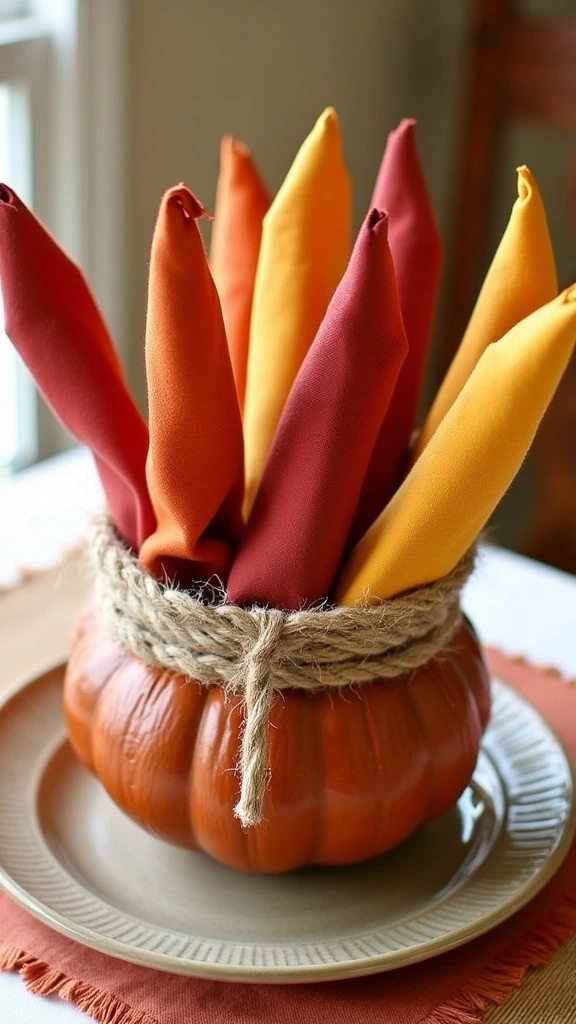 Napkin rings, fall colors, table decor, autumn palette, seasonal accents, rustic display, thanksgiving table, DIY centerpiece, natural elements, festive arrangement