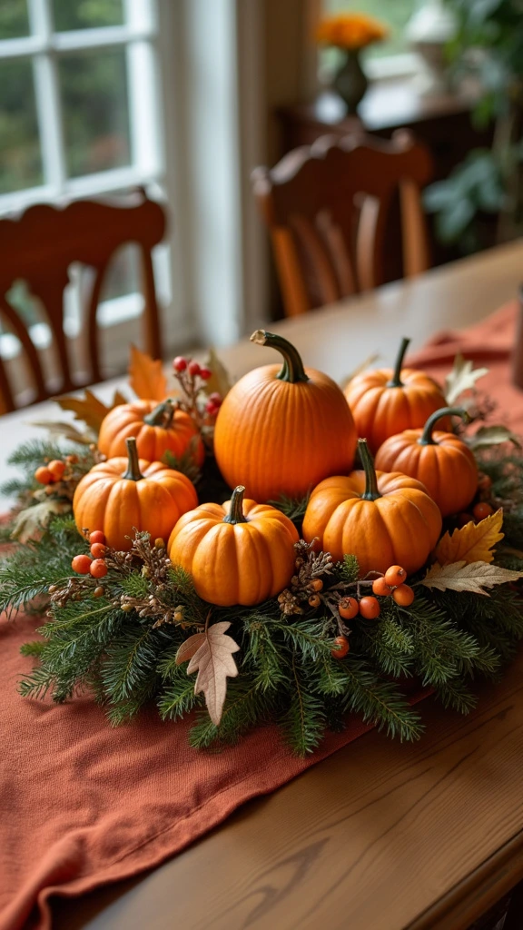 Autumn wreath, table centerpiece, fall decor, seasonal display, natural elements, rustic arrangement, thanksgiving table, harvest theme, festive decor, DIY wreath