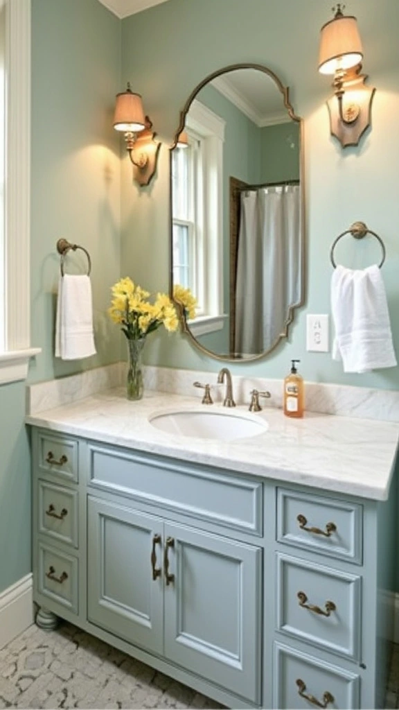 Painted bathroom cabinets, cabinet makeover ideas, DIY cabinet refinishing, affordable bathroom updates, bright cabinet colors, semigloss paint for bathrooms, bathroom color schemes, easy cabinet transformation, budget-friendly renovation, modern cabinet designs