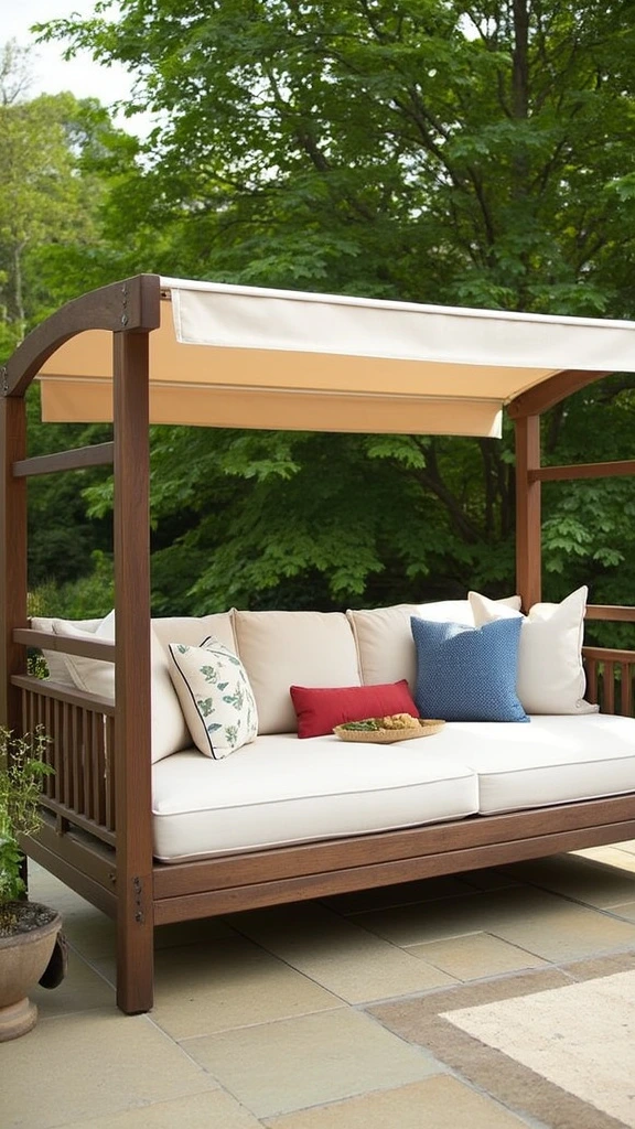 Daybed Dreaming: outdoor lounge bed, patio relaxation platform, garden resting furniture, spacious terrace recliner