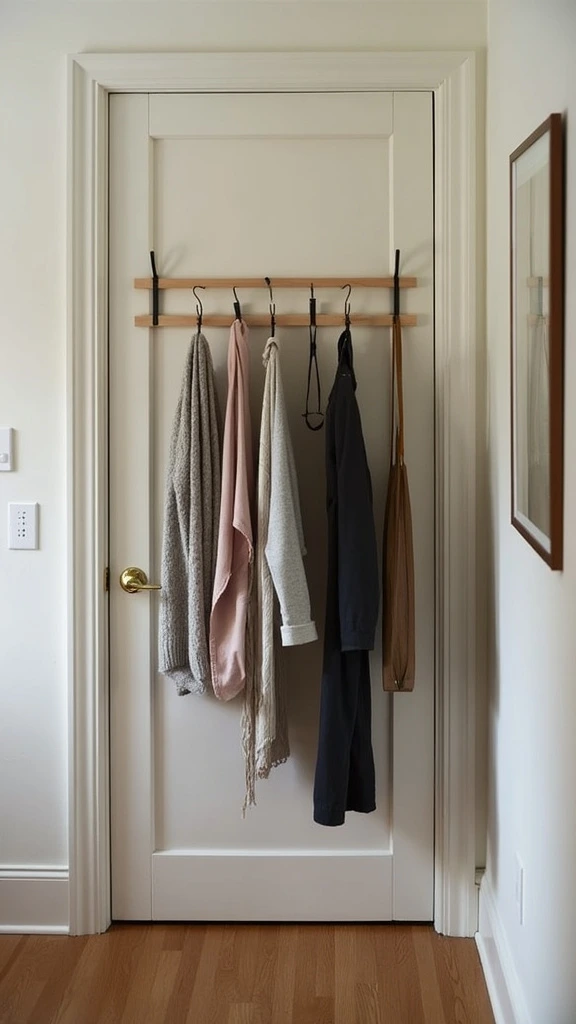 Over-door hanging racks, storage solution, small bedroom, space-saving, organization, minimalist, clothing storage, accessories storage