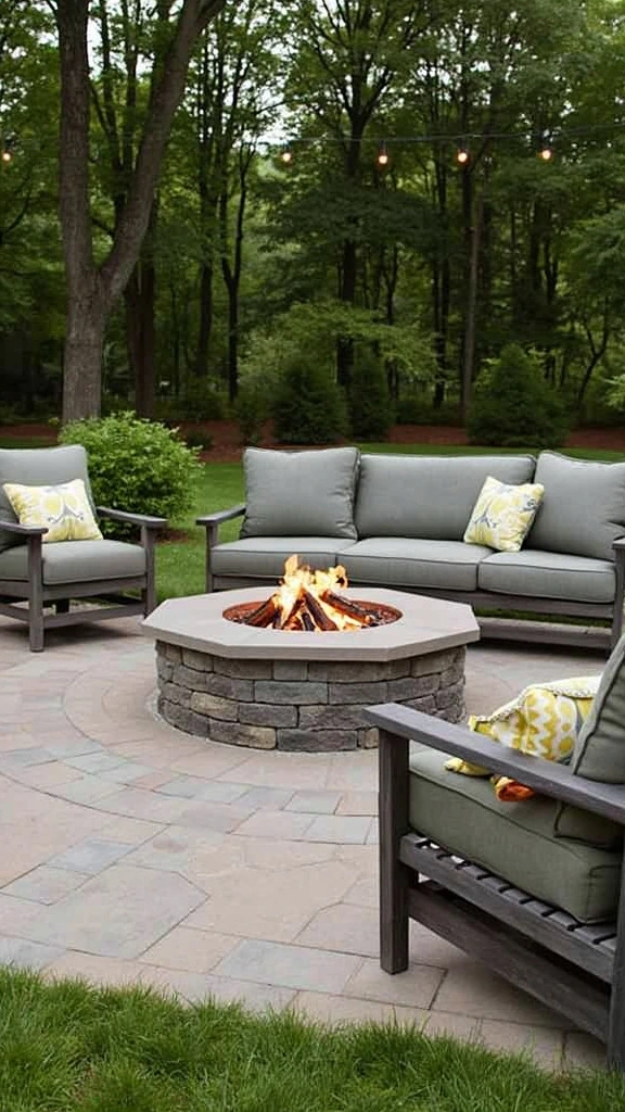 Fire Pit Focal Point: outdoor hearth seating, garden flame feature, patio gathering spot, backyard warmth center