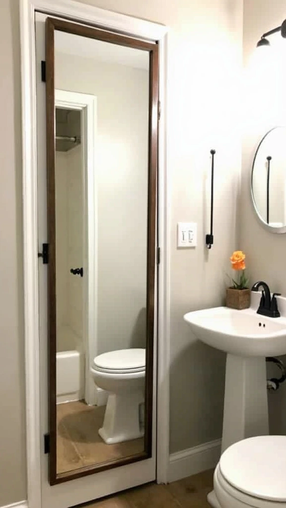 Full-length mirror, space-expanding, small bathroom illusion, door-mounted, functional, stylish, versatile