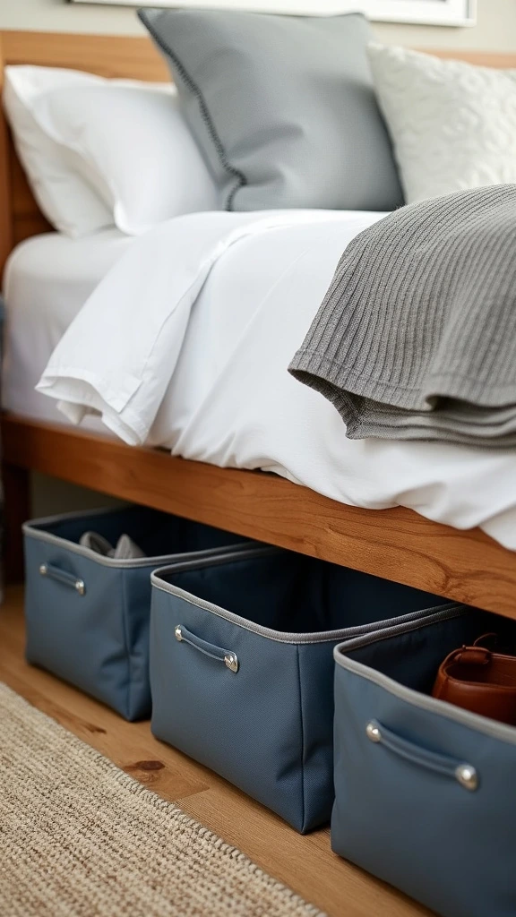 Under-bed storage, storage organizer, small bedroom, space-saving, minimalist, hidden storage, clothing storage, seasonal storage