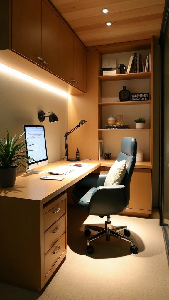 Zone lighting, task-specific illumination, energy-efficient lighting, focused workspace lighting, adjustable light fixtures, mood lighting, productivity-enhancing light, targeted illumination, small office lighting, customizable light settings