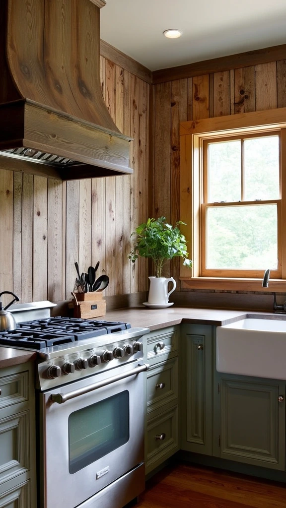 Barn siding backsplash, rustic kitchen design, reclaimed wood, distressed finish, farmhouse-style kitchen, barndominium interior, vintage charm, practical decor