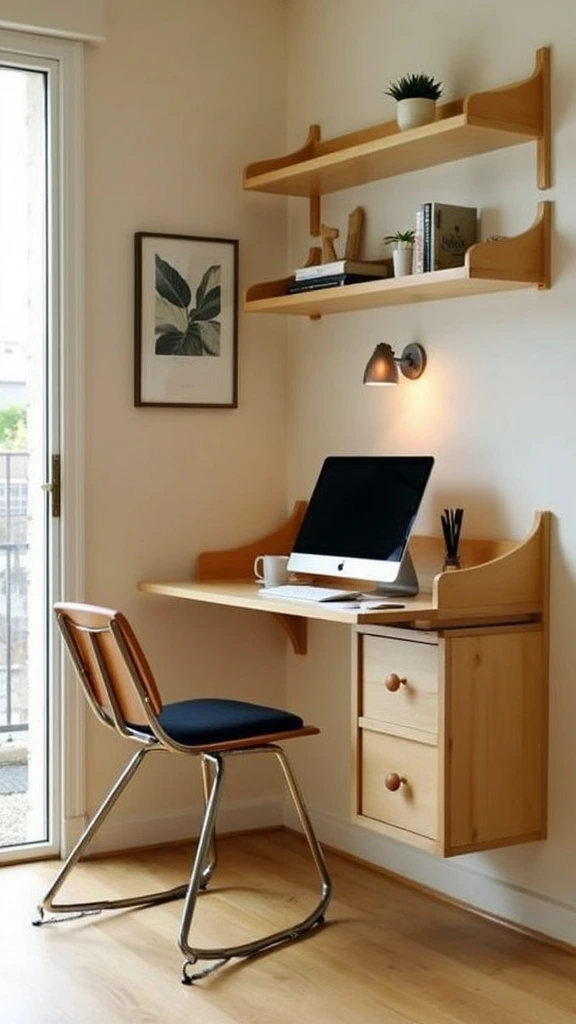 Wall mounted desks, space-saving workstations, floating desks, compact office solutions, ergonomic desk design, small space furniture, minimalist desk options, wall-attached workspace, efficient home office, clutter-free desks