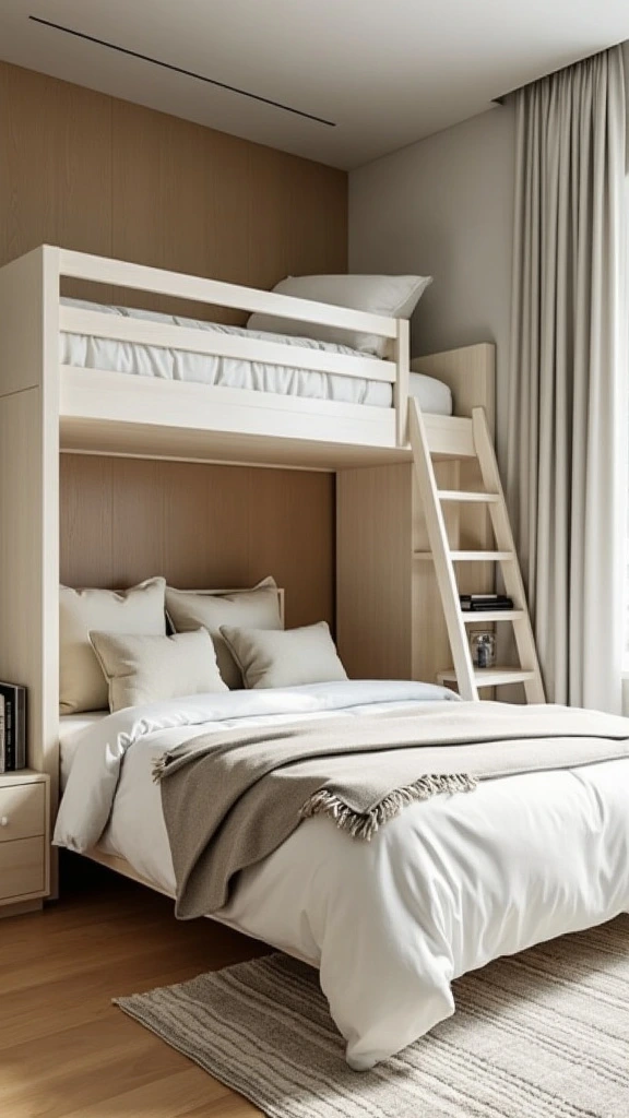 Lofted bed, vertical space, small bedroom, storage underneath, multifunctional, space-saving, minimalist, elevated sleeping area