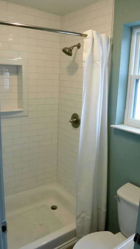 Shower renovation ideas, affordable shower upgrades, new showerhead installation, shower curtain refresh, corner shelf additions, sliding glass door, slip-resistant shower floor, bathroom safety improvements, modern shower design, budget-friendly shower makeover