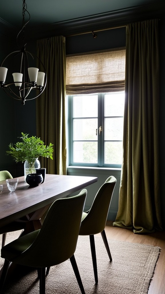 Layered window treatments, velvet curtains, sheers, tie-backs, linen, chintz, brocade, roman shades, woven texture, visual drama