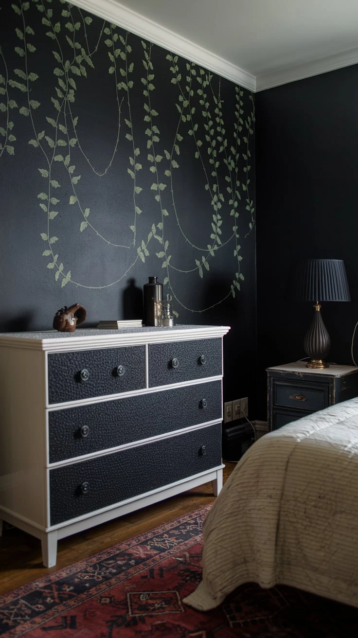 Bedroom murals blackboard paint pebbled texture collectable display trailing vines