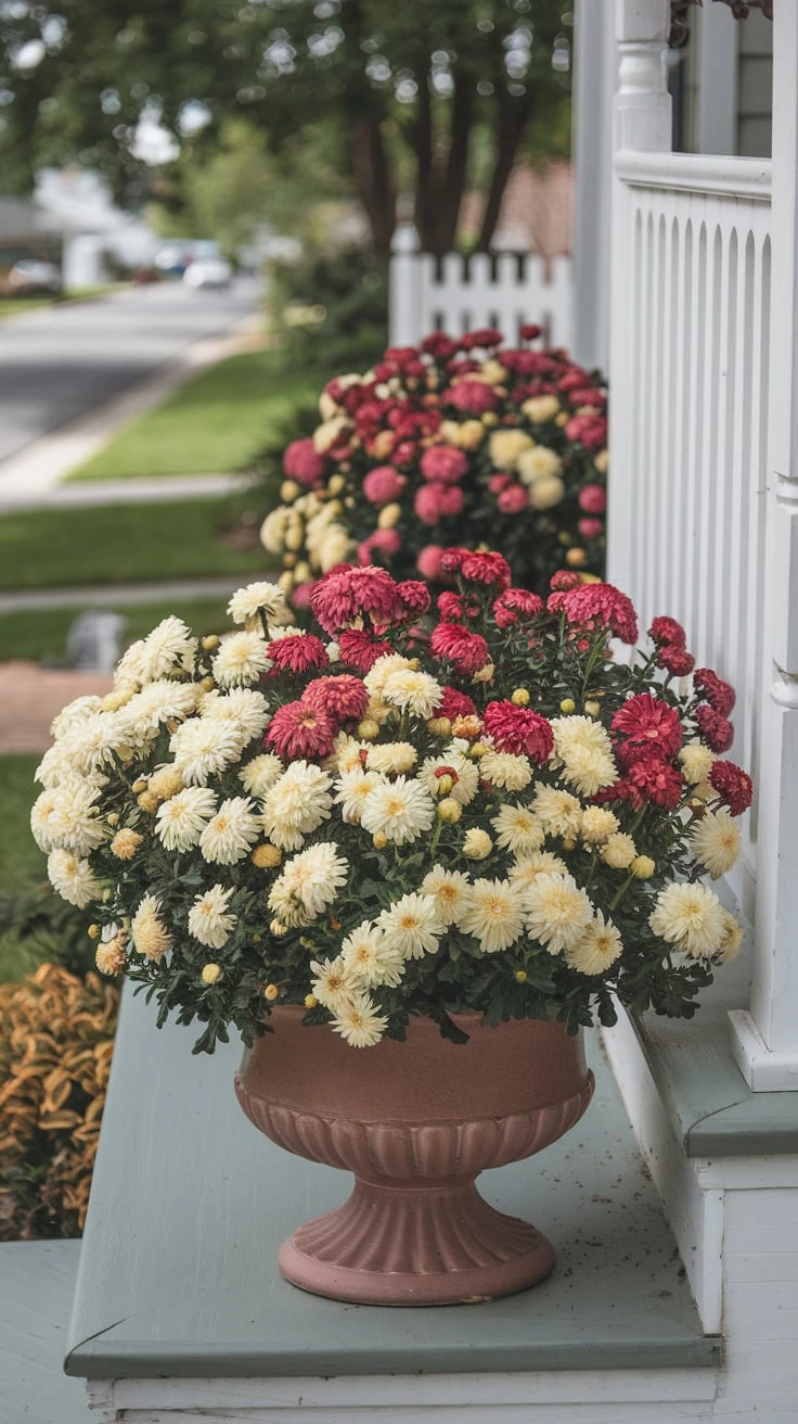 Classic chrysanthemums fall decorating vibrant display colorful mums container gardening autumn flowers porch decor seasonal plants