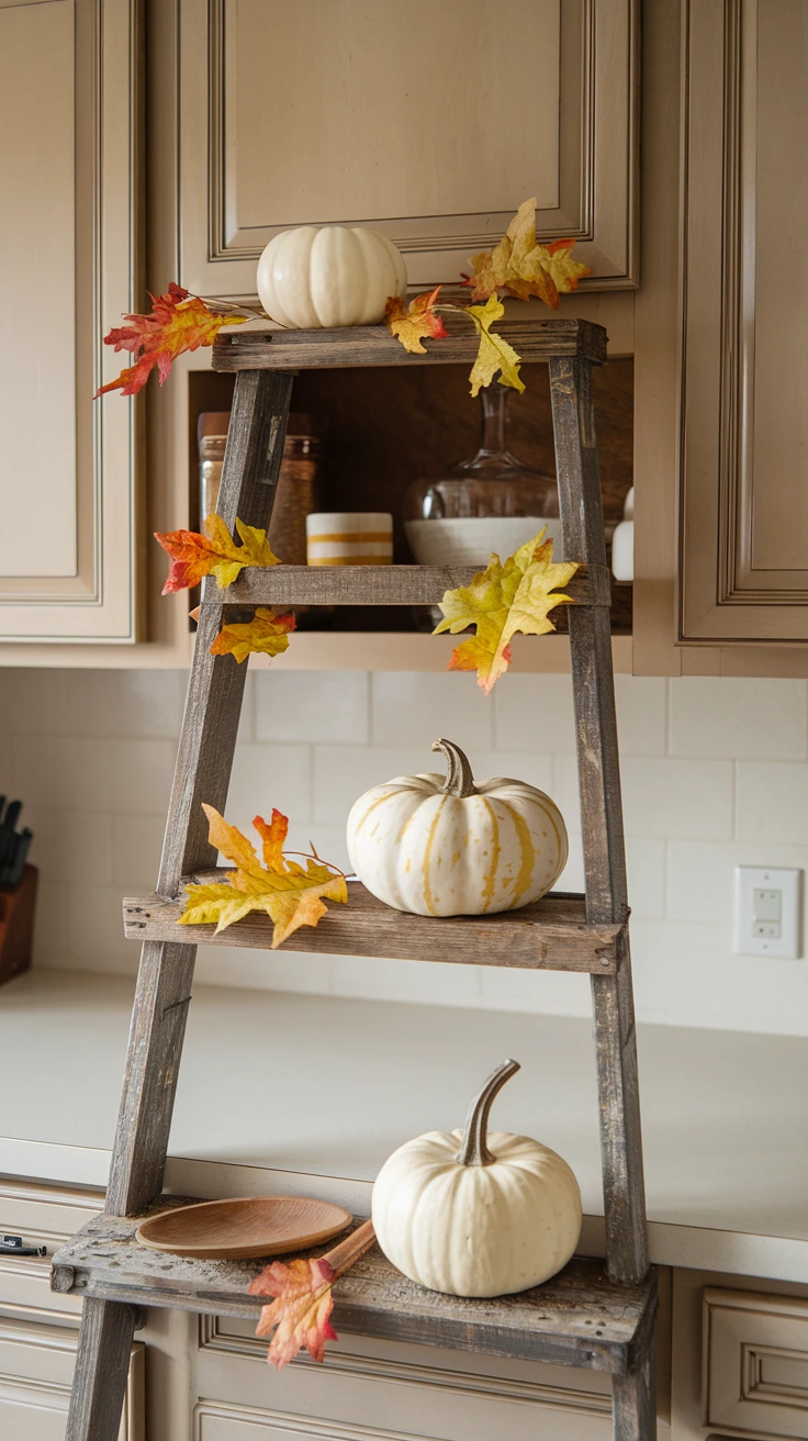 Minimalist fall decor, simple arrangement, uncluttered display, focused pieces, subtle autumn touches