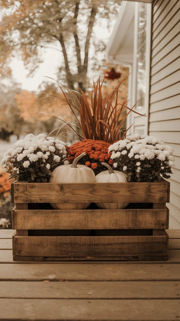 Rustic wooden crates farmhouse decor autumn plants tiered display seasonal flair porch decorating ideas fall containers