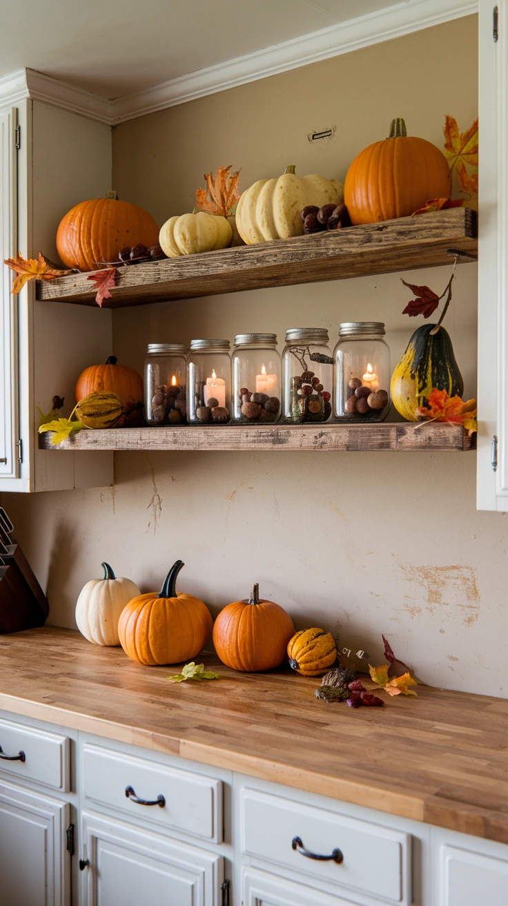 Clean kitchen cabinets ready for fall decor, dust-free, organized, tidy, spotless, pristine, prepared, blank canvas, fresh start