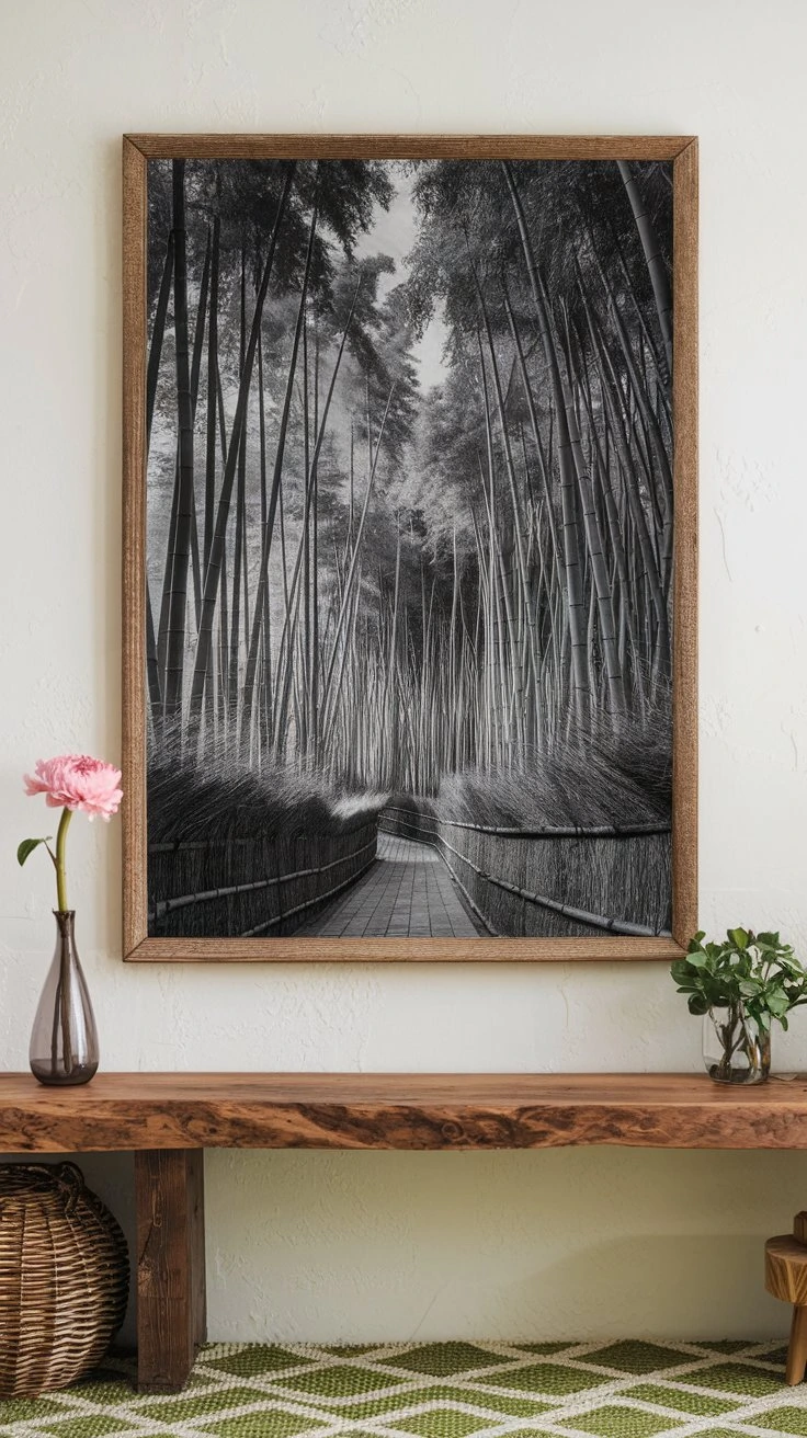 Bamboo Artwork on Walls, scroll painting, photographic print, wall tapestry, bamboo imagery, large scale art, bamboo grove, natural decor, Japanese-inspired art, botanical theme