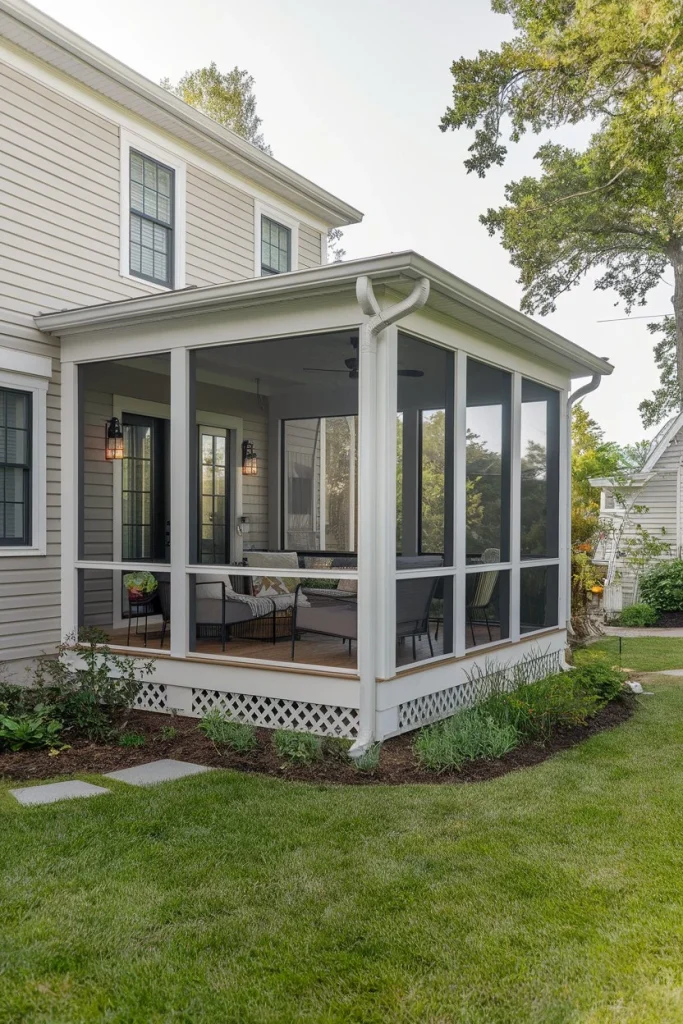 3-season screened porch with bug-free outdoor living, extended living space, natural ventilation, indoor-outdoor connection, relaxation area, entertaining space, versatile design, weather protection, increased home value, outdoor dining