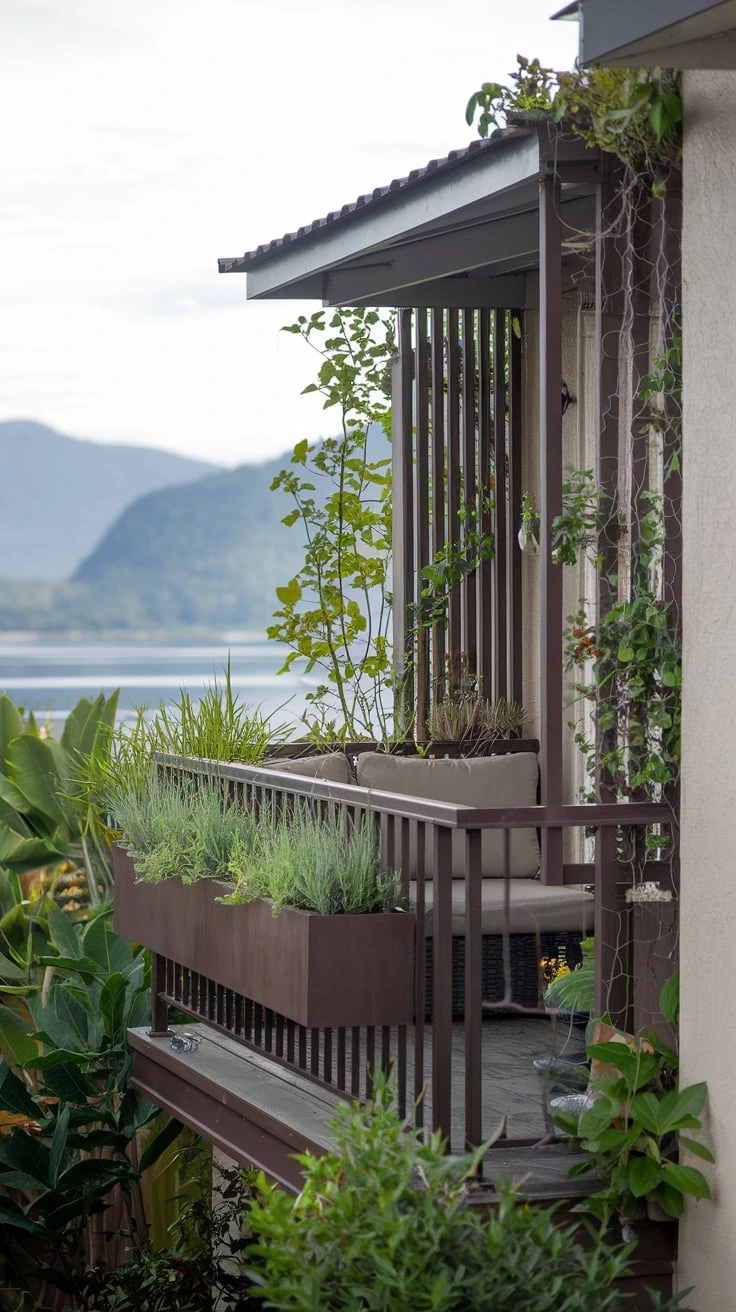 Balcony garden, small outdoor space, railing planters, vertical gardening, compact seating, urban oasis, plant arrangement, balcony decor, cozy retreat, maximizing space