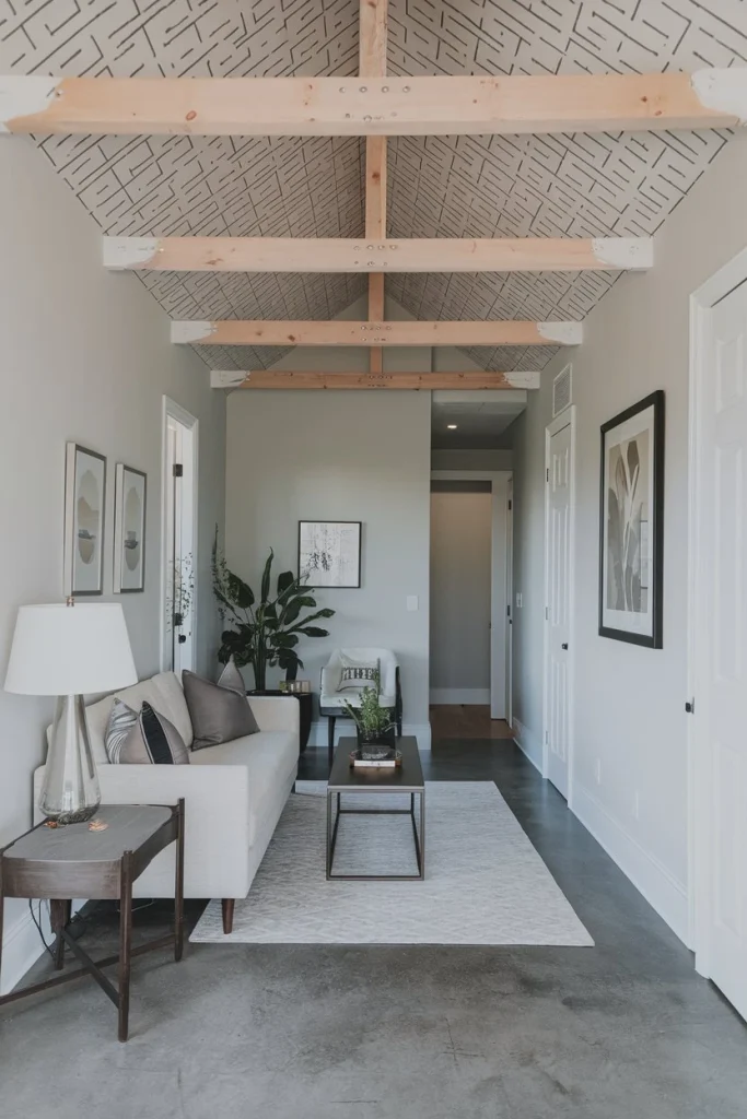 Ceiling design, modern interiors, visual height, architectural details, exposed beams, painted ceilings, textured surfaces, contemporary aesthetics, spatial illusion, overhead interest