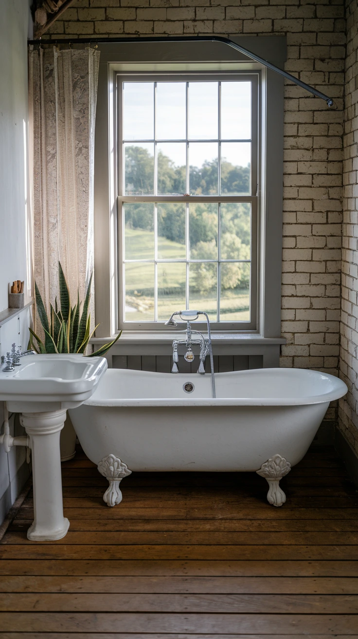 Vintage clawfoot bathtub, freestanding tub, Victorian bathroom, elegant bath, classic design, white porcelain, ornate feet, luxury bathing, period decor, antique style