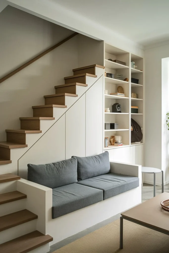 Smart storage, hidden compartments, built-in solutions, space-saving ideas, organized interiors, efficient design, multifunctional furniture, compact living, modern storage, creative solutions