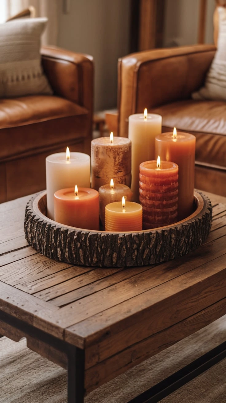 Candles autumn decor cozy glow scented pillar warm inviting seasonal ambiance