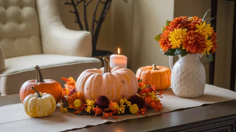 fall decor coffee table, autumn coffee table ideas, cozy fall table decor, simple fall decorations, coffee table fall accents, seasonal coffee table decor, fall table styling