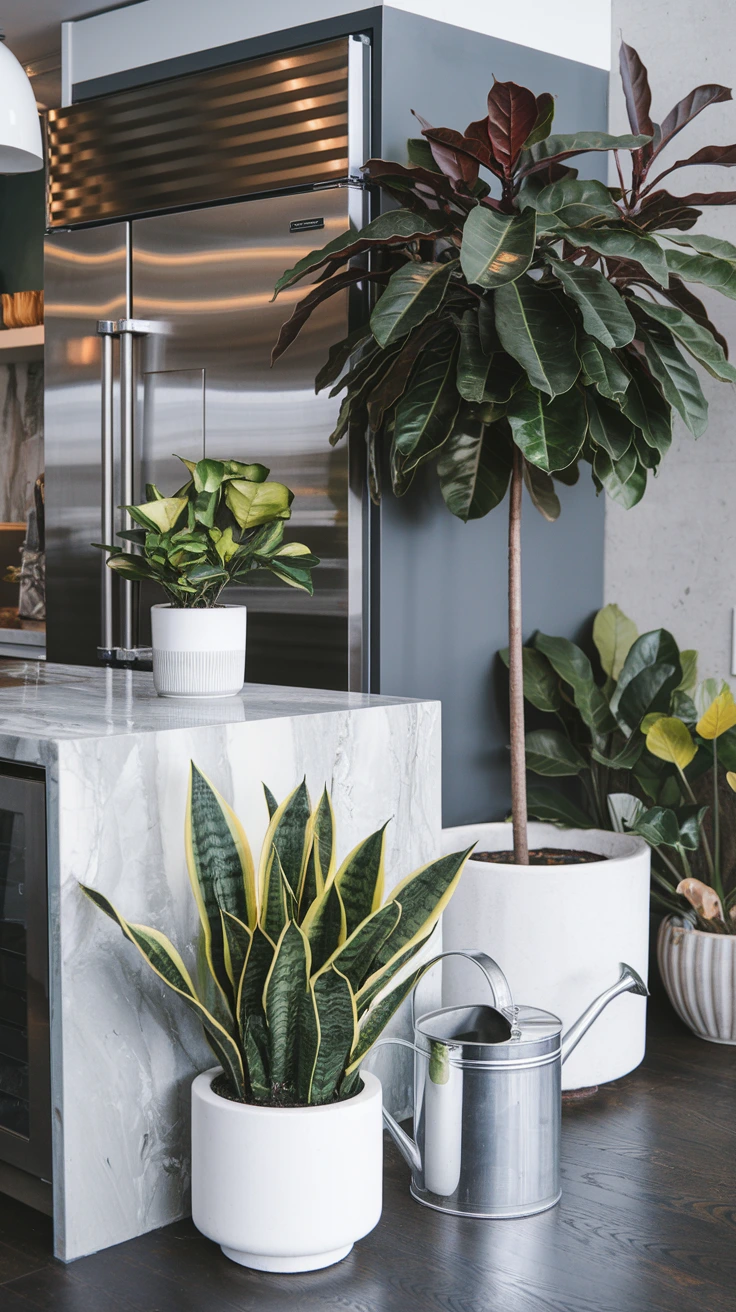 Indoor plants, urban jungle, biophilic design, natural elements, living walls, herb gardens, botanical accents, fresh interiors, eco-friendly decor, zen atmosphere