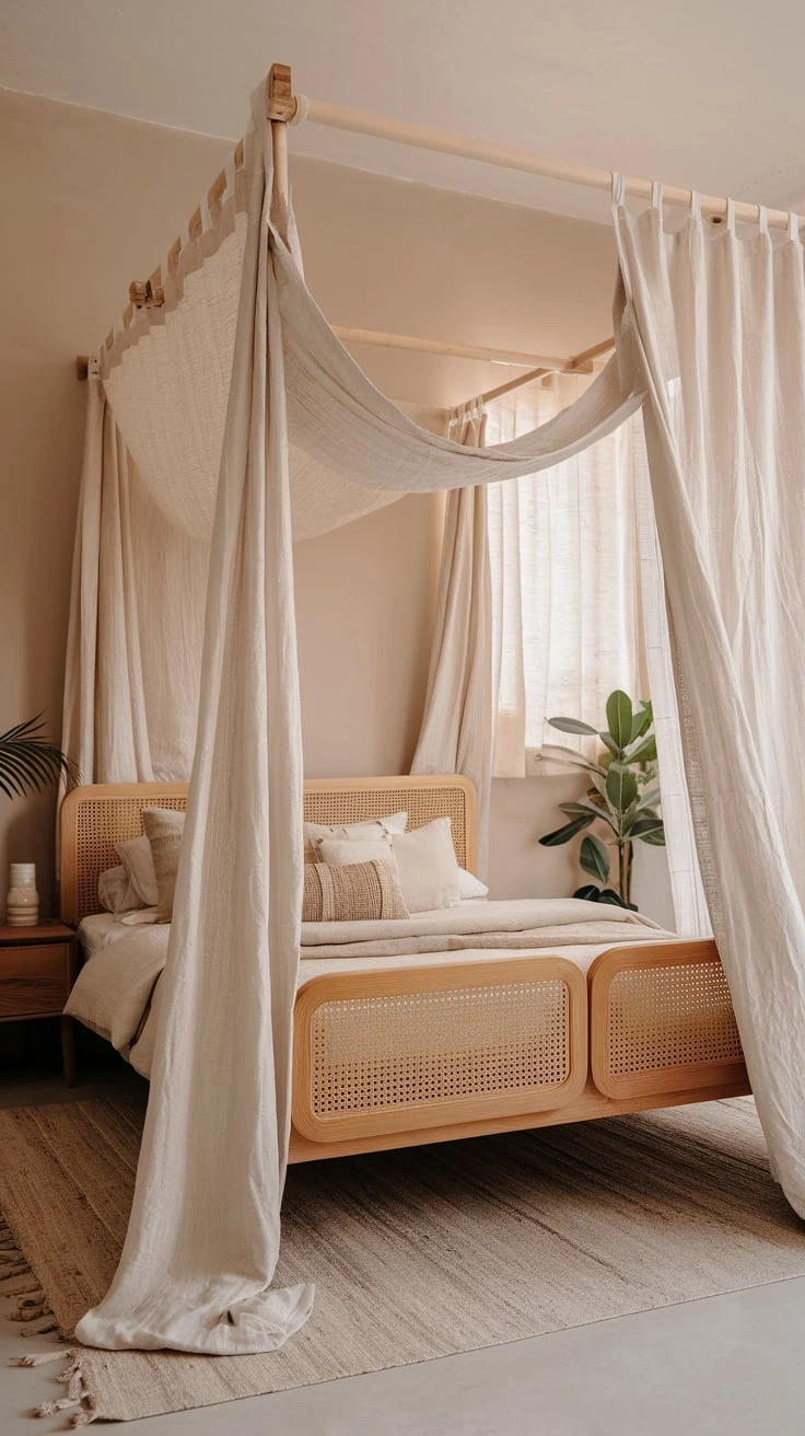 Linen window treatments, boho bedroom curtains, light flowy fabrics, minimalist drapery