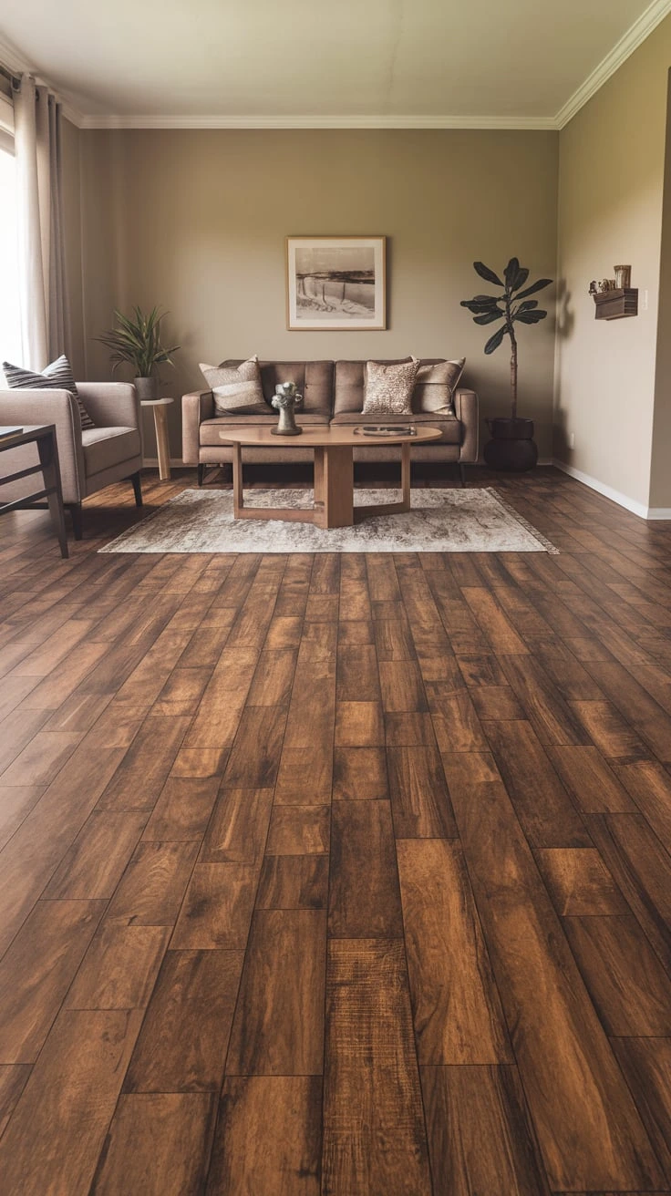 Luxury vinyl planks LVP living room affordable durable water-resistant easy-maintenance wood-look stone-look