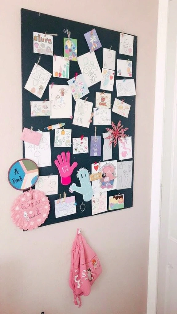 Magnetic wall, changeable displays, girl's room decor, space-saving ideas, artwork showcase, photo display, creative wall solutions, interactive design, small room decor, personalized space